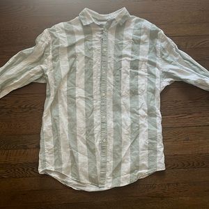 Asos Green/White Striped Linen Shirt Men’s Button Down